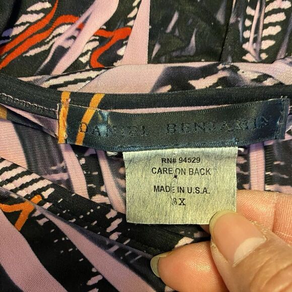 Vintage Daniel Benjamin USA Dress Sz 3X Pink Black VNeck High Elastic Waist Boho - Picture 4 of 10